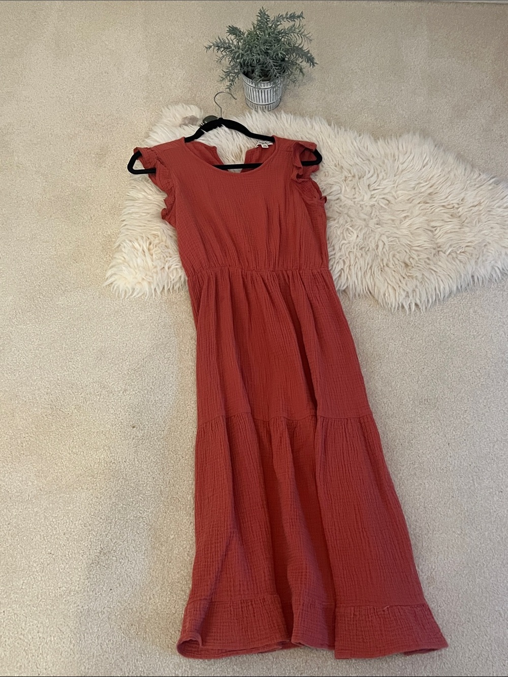 Fall 100% cotton Women's Rust Tiered Maxi Dress - indigo rose petite small